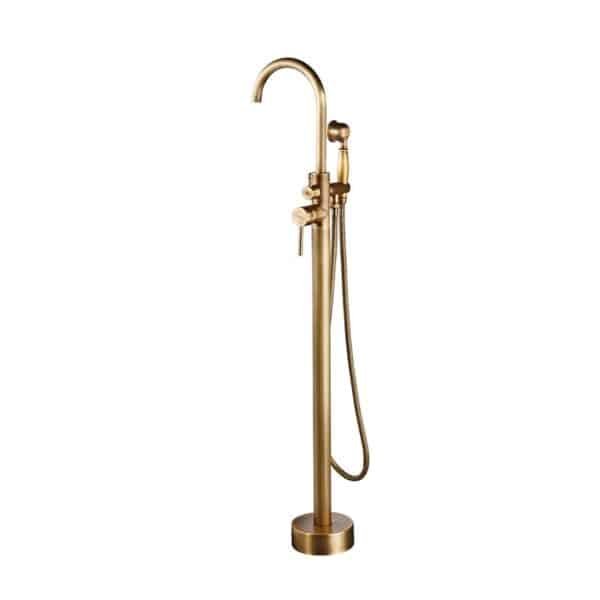 Freestanding Bathtub Filler with Hand Held Shower Polished High Flow Brass