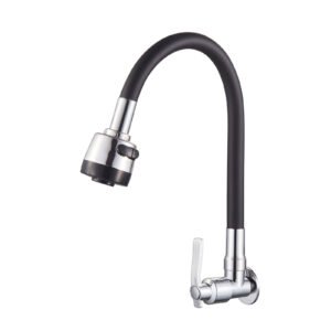 Bathroom Kitchen Sink Tap Flexible Neck Black Color Wall Mount WB-13005