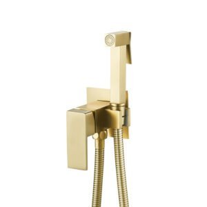 Brushed Gold Brass Concealed Shower Mixer Hot and Cold Set with Muslim Shataff Bidet Spray Head Hose Wall Mount S-6095-BG