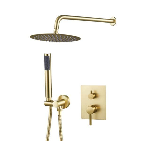 Round Shower System Brushed Gold Brass Round Rainfall Shower Head RQ-6147-BG