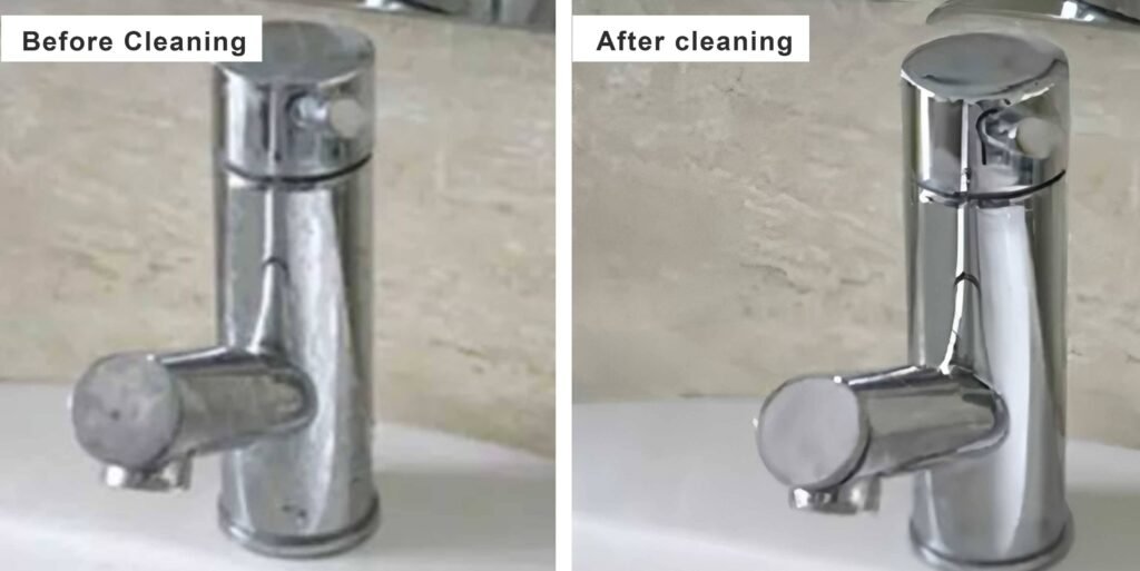Hard water deposit removal before and after
