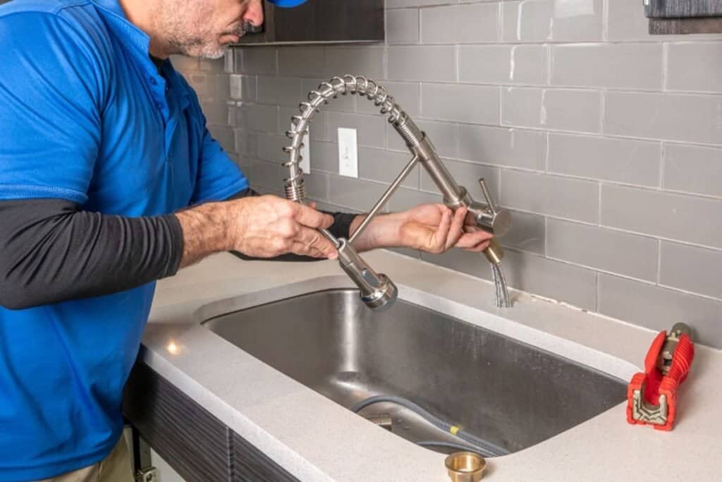 healthy faucet installed in modern kitchen