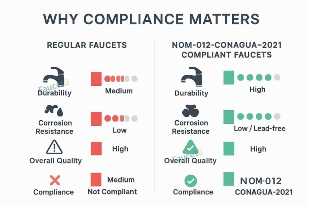 Comparison chart between regular faucets and NOM-012-compliant faucets faucetu
