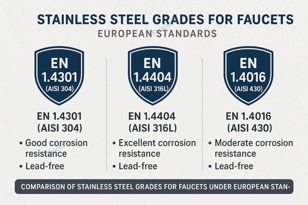 Comparison of stainless steel grades for faucets under European standards