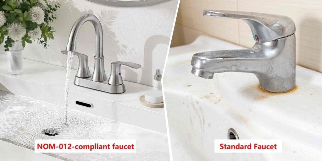 Comparison chart between regular faucets and NOM-012-compliant faucets