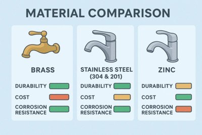 Visual comparison of brass stainless steel 304&201