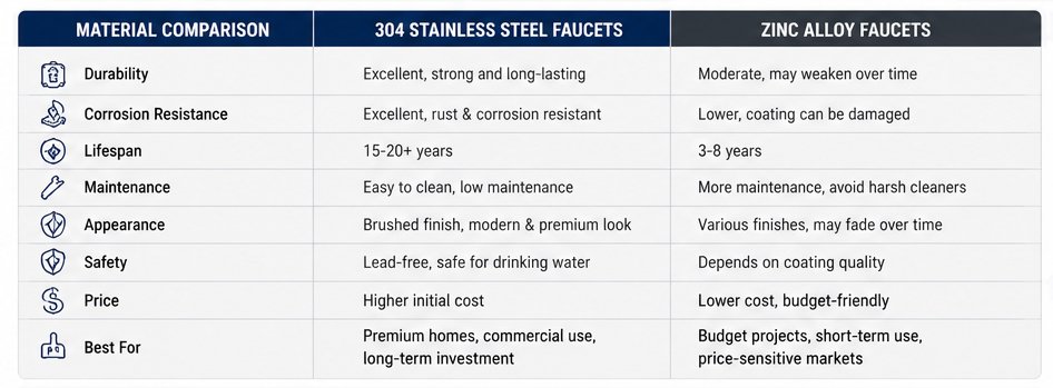 304 Stainless Steel vs Zinc Alloy Faucets